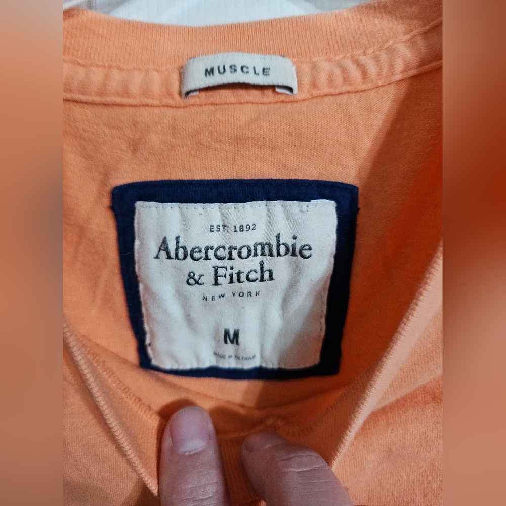 Abercrombie & Fitch Men’s M V-Neck Orange Cotton Tee Y2K Preppy Minimalist 90s - Picture 4 of 6